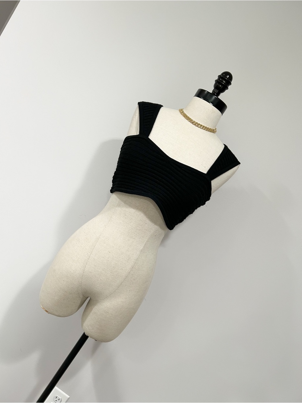 wild fable Black Ribbed Square-Neck Crop Tank